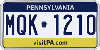 PA license plate MQK1210