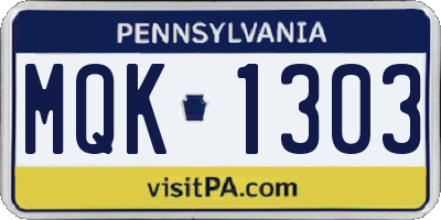 PA license plate MQK1303