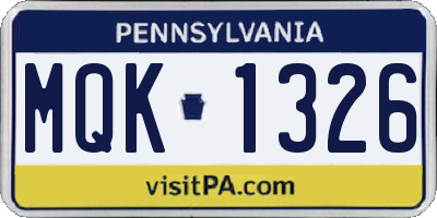 PA license plate MQK1326
