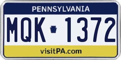 PA license plate MQK1372