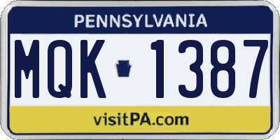 PA license plate MQK1387