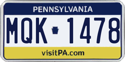 PA license plate MQK1478