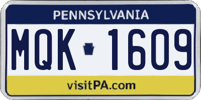 PA license plate MQK1609
