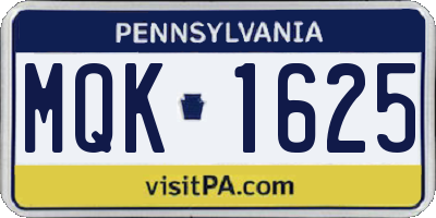 PA license plate MQK1625
