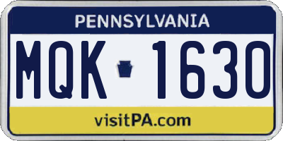 PA license plate MQK1630