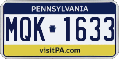 PA license plate MQK1633