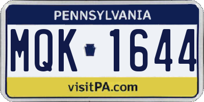 PA license plate MQK1644