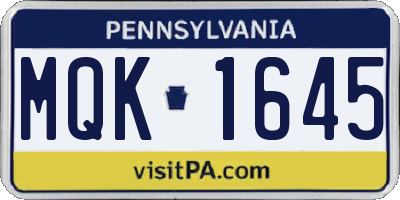 PA license plate MQK1645