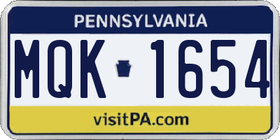 PA license plate MQK1654