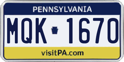 PA license plate MQK1670