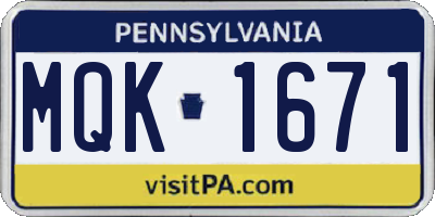 PA license plate MQK1671