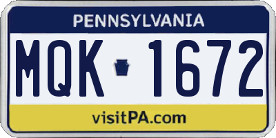 PA license plate MQK1672
