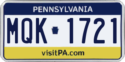 PA license plate MQK1721