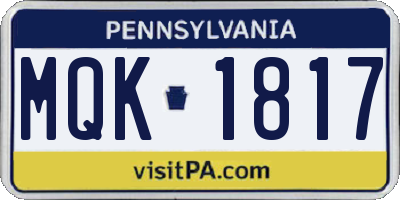 PA license plate MQK1817
