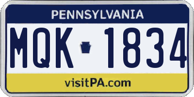 PA license plate MQK1834