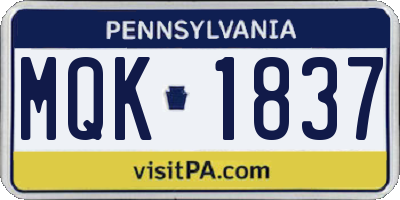 PA license plate MQK1837