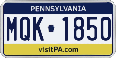 PA license plate MQK1850