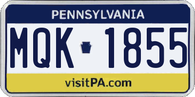 PA license plate MQK1855