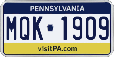 PA license plate MQK1909