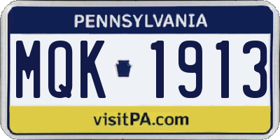 PA license plate MQK1913