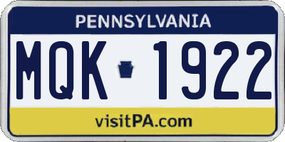 PA license plate MQK1922