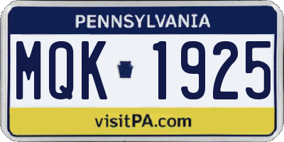 PA license plate MQK1925
