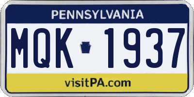 PA license plate MQK1937