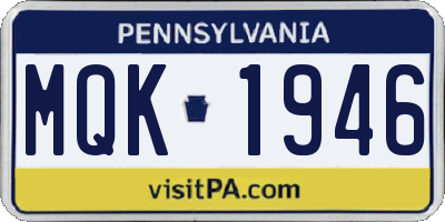 PA license plate MQK1946