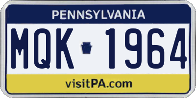 PA license plate MQK1964