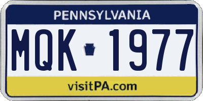 PA license plate MQK1977