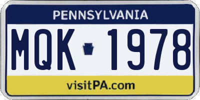 PA license plate MQK1978