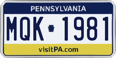 PA license plate MQK1981