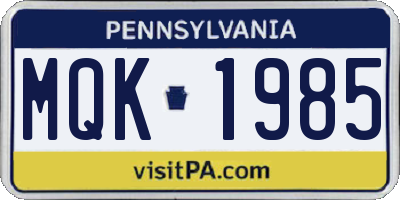 PA license plate MQK1985