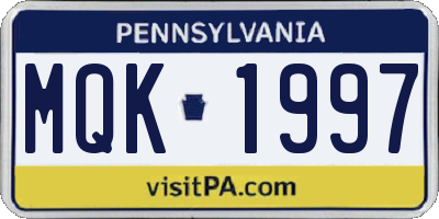 PA license plate MQK1997