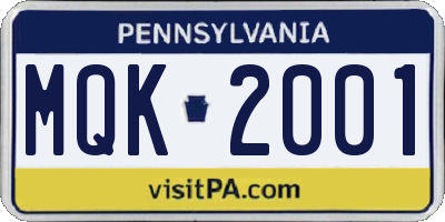 PA license plate MQK2001