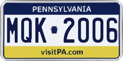 PA license plate MQK2006