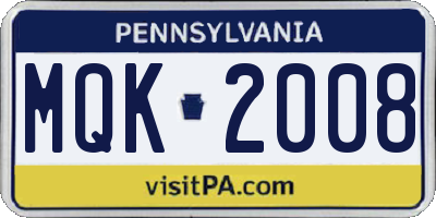 PA license plate MQK2008