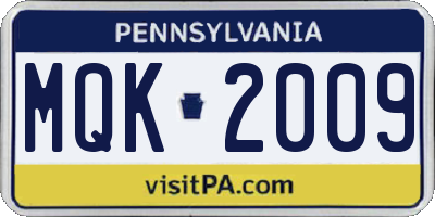 PA license plate MQK2009