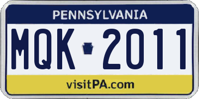 PA license plate MQK2011