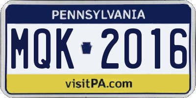 PA license plate MQK2016