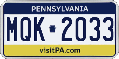 PA license plate MQK2033