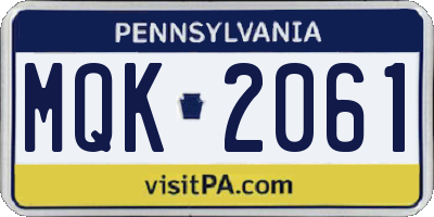 PA license plate MQK2061