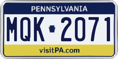 PA license plate MQK2071
