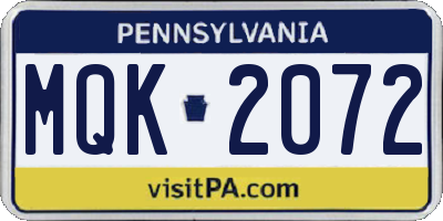 PA license plate MQK2072
