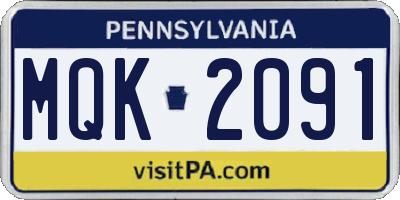 PA license plate MQK2091