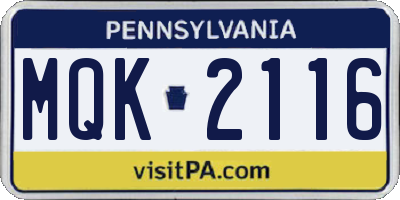 PA license plate MQK2116