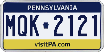 PA license plate MQK2121