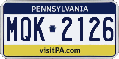 PA license plate MQK2126