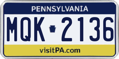 PA license plate MQK2136