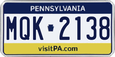PA license plate MQK2138